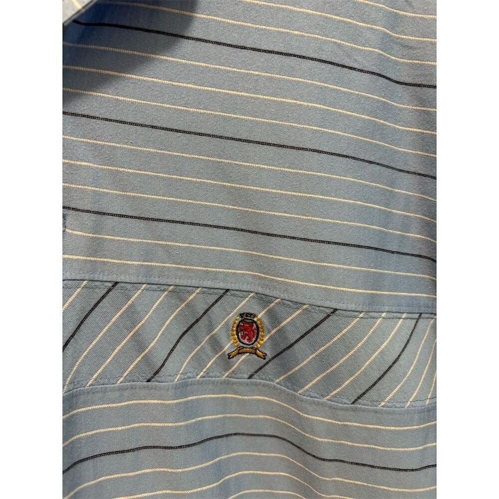 Tommy Hilfiger Vintage Polo Shirt Large Blue Striped Mercerized Cotton 90s Retro - Picture 3 of 4